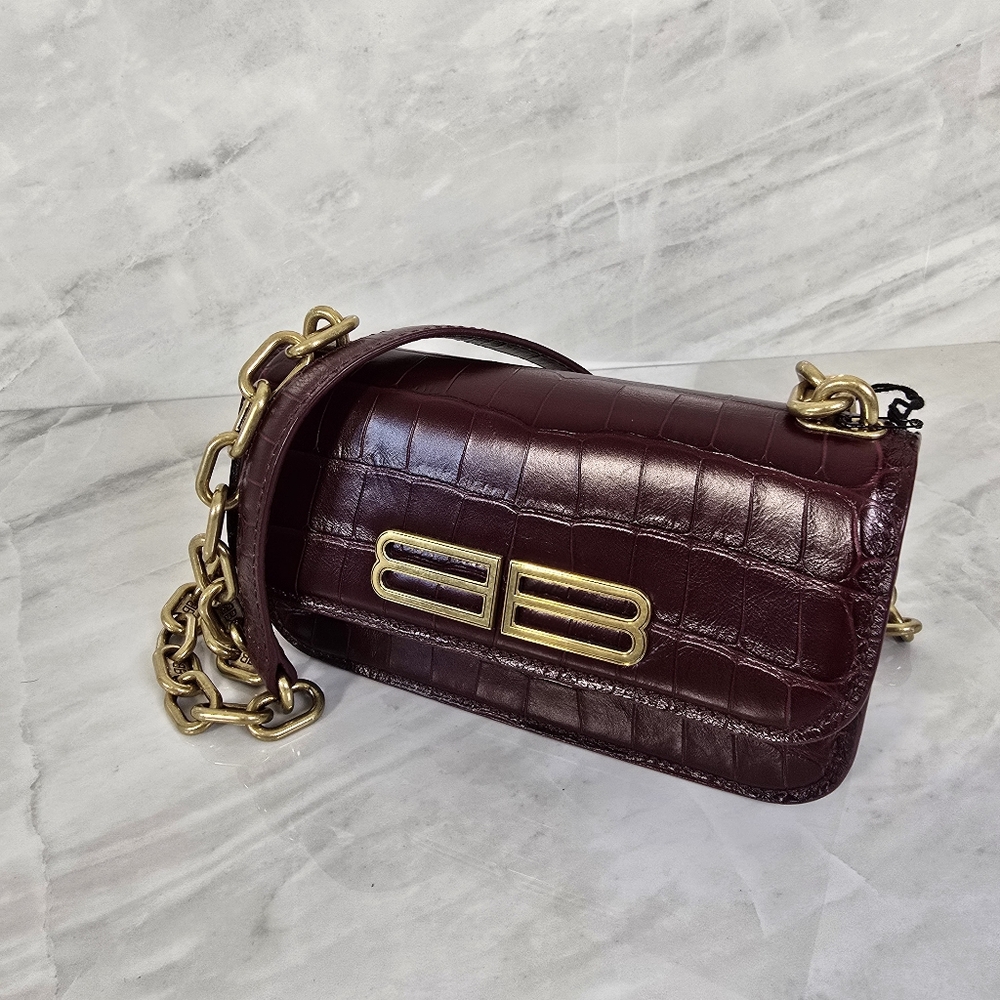 Balenciaga XS Gossip Croc Embossed Crossbody Bag